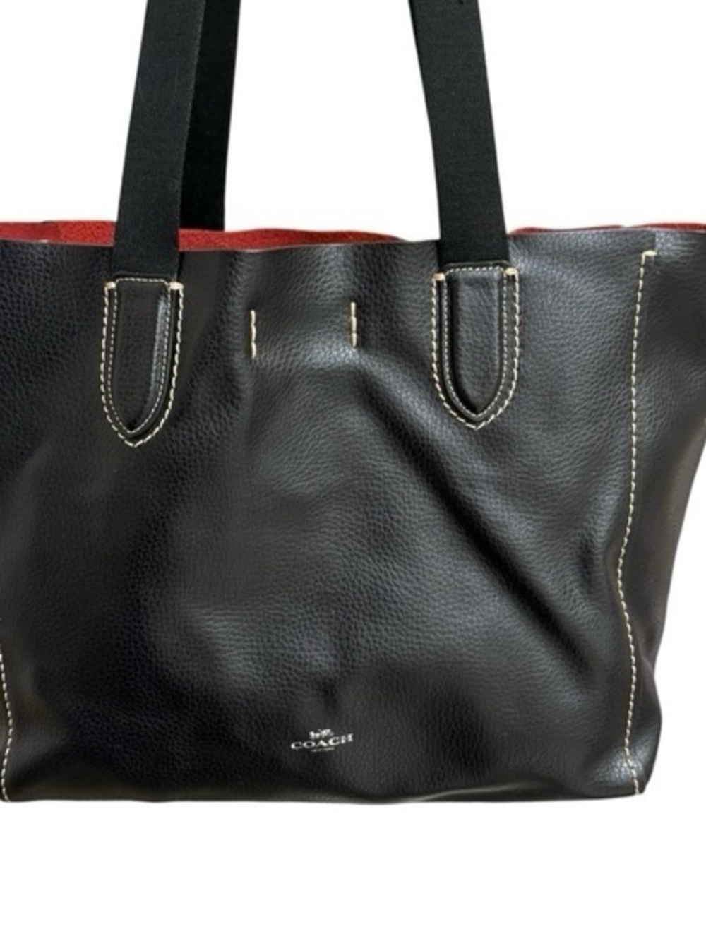 Coach Black Leather Tote with Red Interior Trim